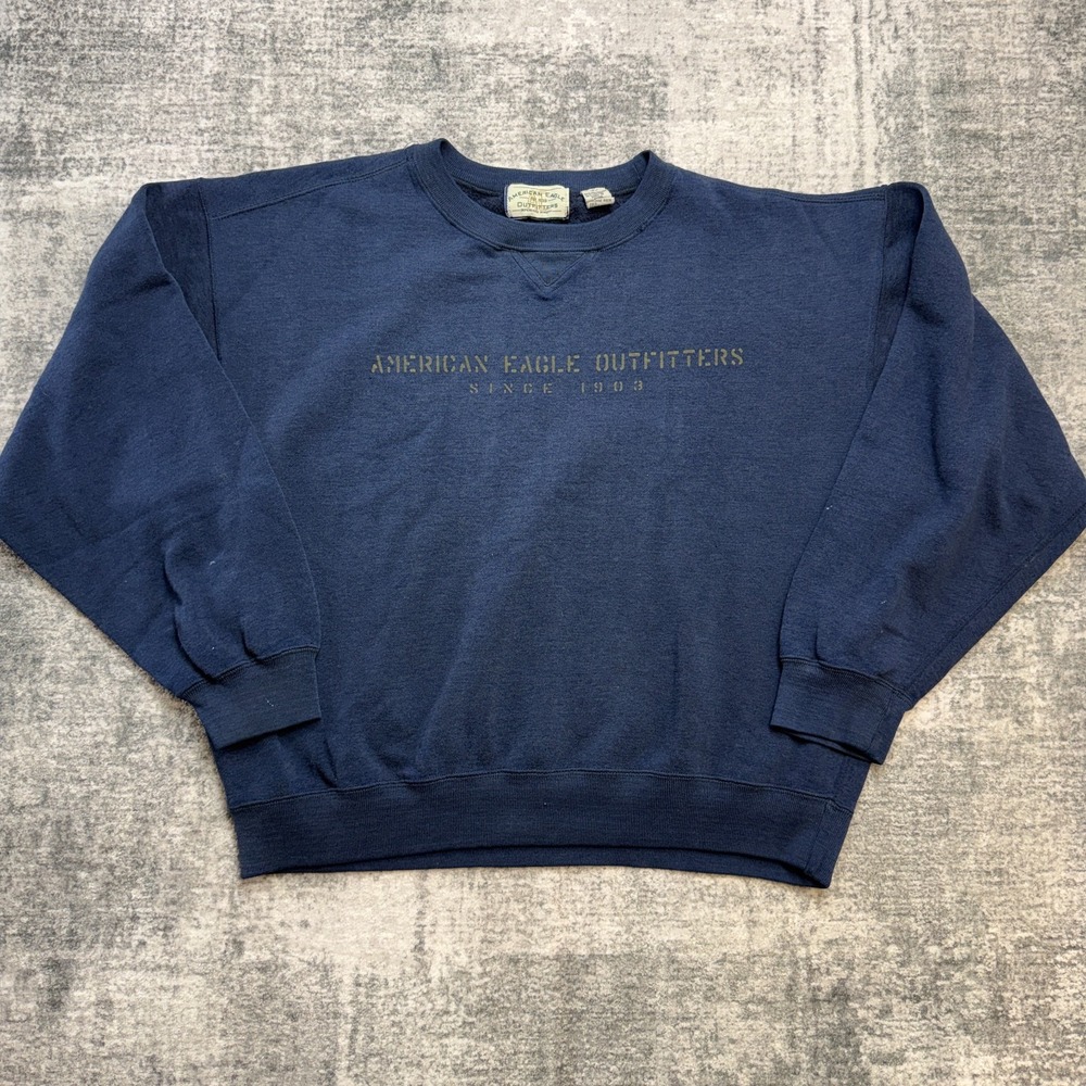 VTG American Eagle Sweatshirt Adult Large Blue 1903 Spell Out Crewneck Boxy